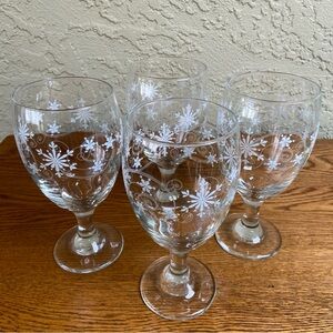 Libbey Set of 4 Vintage White Snowflake Iced Tea Water Wine Goblets 16 oz